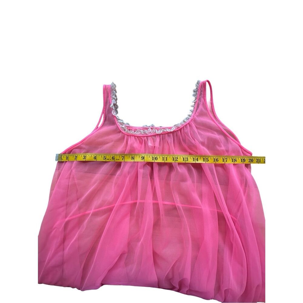 DEENA Sheer Hot Pink Negligee, Nightgown One Size - Picture 12 of 15